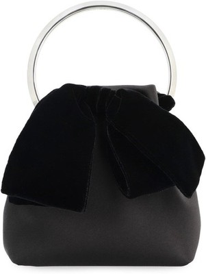 Jimmy Choo Bon Bon Black Satin Bucket Bag with Velvet Bow - Good Condition