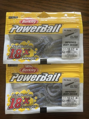 2 Packs of Berkley PowerBait 4  Rib Worms Oyster Shell Soft Plastic Lures