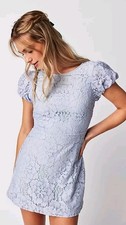 NWT FREE PEOPLE Light Blue HAILEE MINI DRESS  LACE FLORAL Cottagecore M