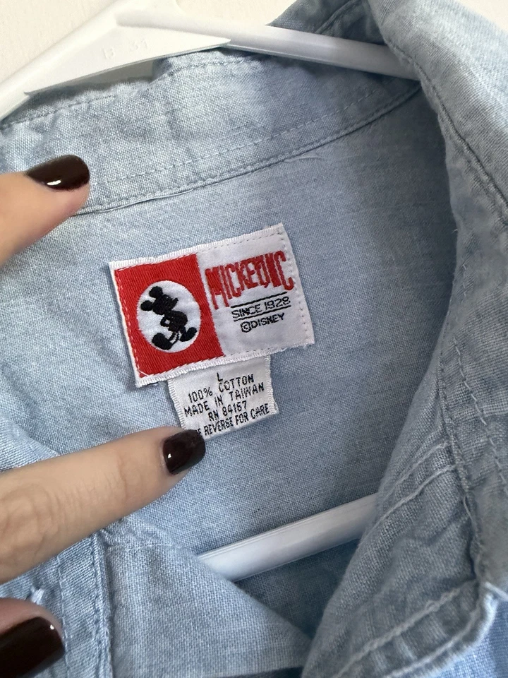 Camisa Denim Vintage Disney Mickey Goofy & Donald Bordada Deportiva Talla L Foto 3 de 4