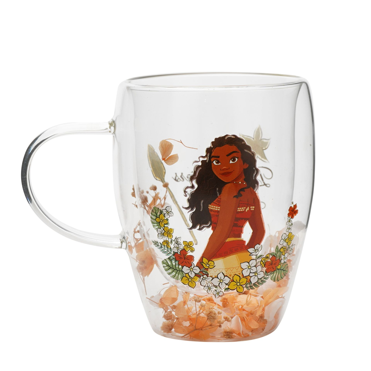 Disney Princess Unisex Orange Floral Decorative Moana Glass Mug - Image 2