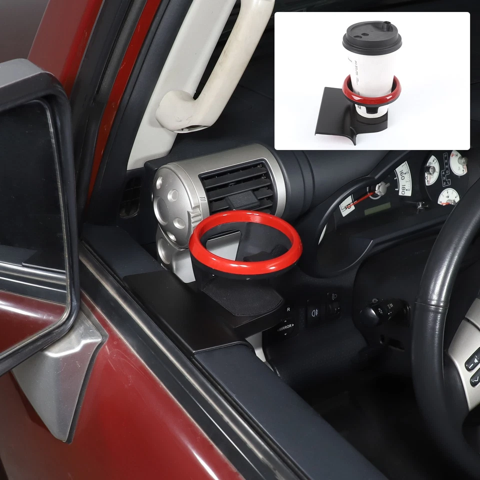 Panel de puerta interior lateral izquierdo portavasos ABS anillo rojo para Toyota FJ Cruiser 2007-21 Foto 4 de 4