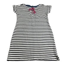 T by Talbots A-Line Dress Women's Medium White Black Stripes Lace Up Neck