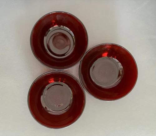 3 VTG Anchor Hocking Glass Royal Ruby Red Cranberry 4 5/8” Dessert Side Bowls
