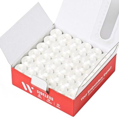 RICHWORD Prewound Bobbins White SideLess 144pcs Size LSA155 75D/260WT Polyest...