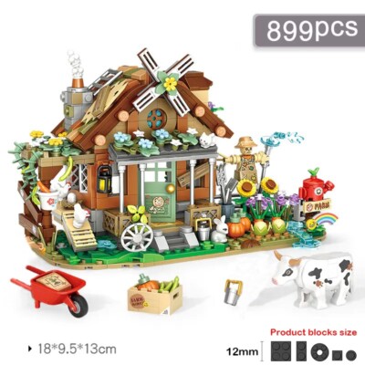 Bauernhof Dorfhaus Kuh Tier Bauernhof Windmühle Laden Bausteine Mini Steine