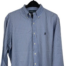 Ralph Lauren Mens 16.5 34/35 Large Cotton Long Sleeve Button Down Blue Striped