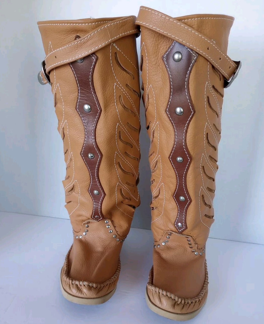 Hector Riccione Vintage Cowboy Boots Genuine Calf Leather Studded Moccasin Made in Italy