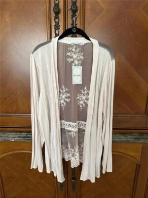 NWT ELENA BALDI SILK & LACE CARDIGAN SIZE 2X PALE PINK PLUS SIZE MADE IN ITALY