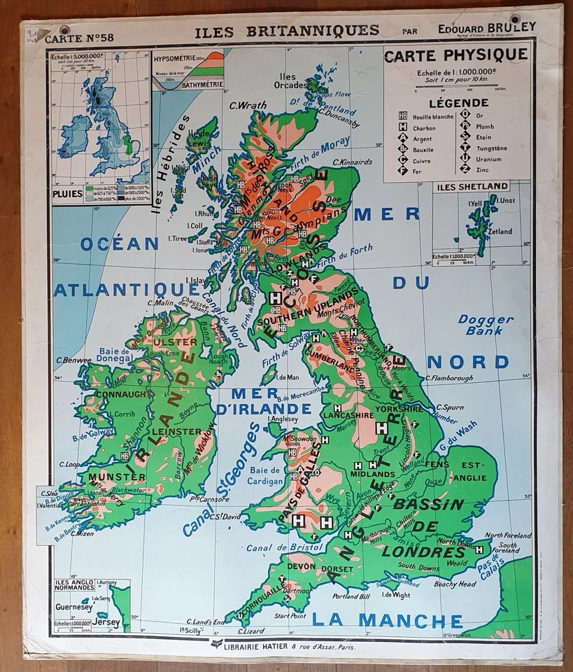 Carte Scolaire  HATIER-Vidal Lablache Cartonnée - ILES BRITANIQUES - 122x102 cm - Photo 1/2
