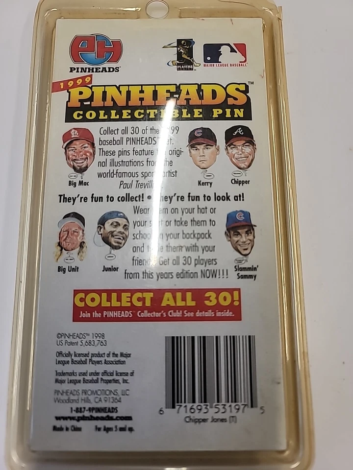 1999 PINHEADS Chipper Jones Pin Fist Edition NIP - Image 2 of 2