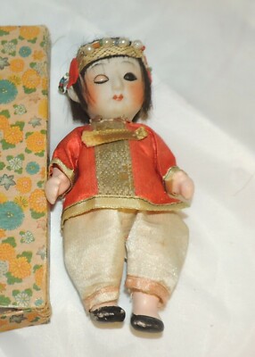 * vintage doll ୨୧ * 陶器製 愛らしい 男の子の フィギュア Antique Vintage Bisque/Compostion body Jointed Oriental Boy