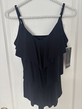Magicsuit by Miraclesuit 8 Black Tiered Ruffle Tankini Swim Top Built In Bra New