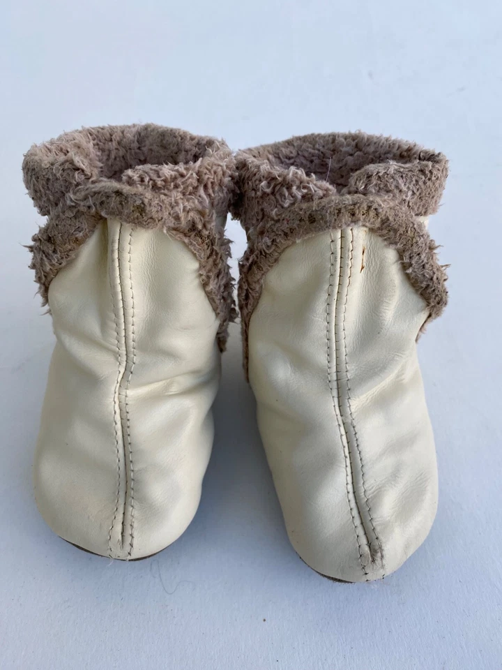 Booties by Robeez Ivory Leather Booties Faux Fur Slip Ons 0-6 Mos - Image 2 of 4