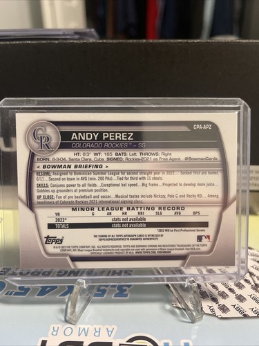 2023 Bowman Chrome Andy Perez Bowman 1st Atomic AUTO #/100ROCKIES - Picture 2 of 2