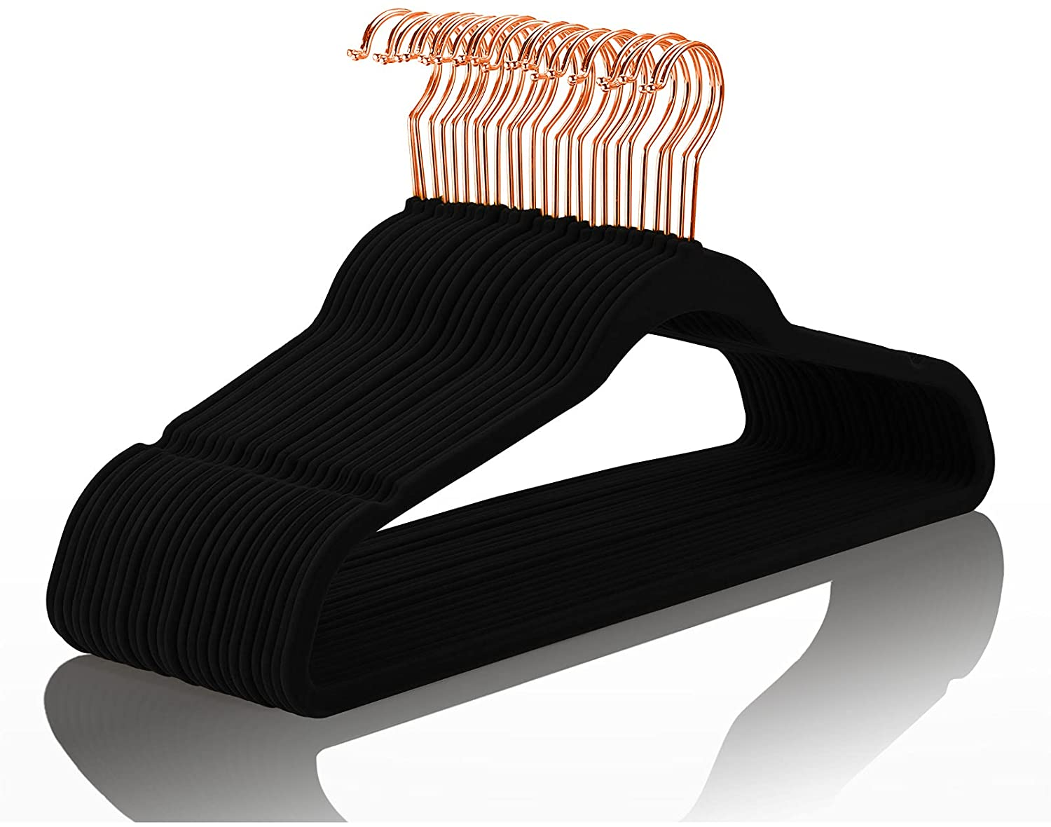 50 Heavy-Duty Velvet Hangers with Non-Slip Coating - Copper & Rose Gold Hooks-image