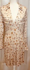 Free People beige rust Floral Print long sleeve v neck collar dress Sz M