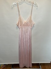 Vintage FANTASY NIGHTWEAR Pink Nylon Long Nightgown Medium
