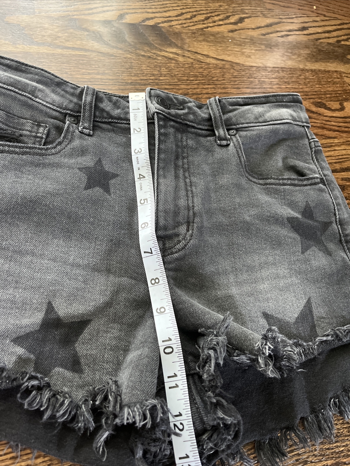 Eunina Black Jean Distressed Shorts with Stars Size Small Waist 28 - View 5