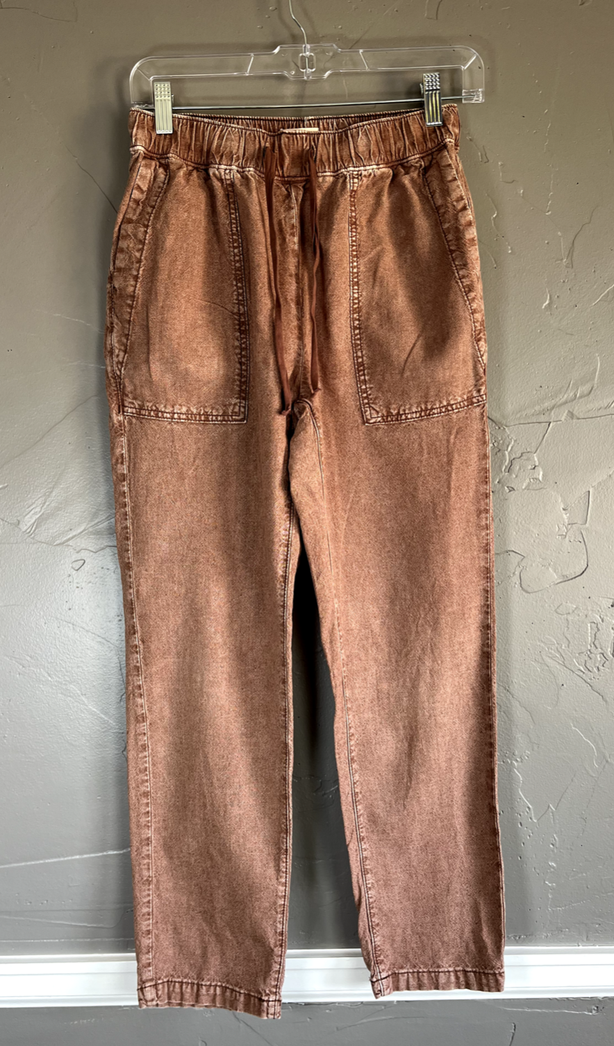 Anthropologie PIlcro Women Sz XXS Brown Linen Blend Pants Tapered Elastic Waist