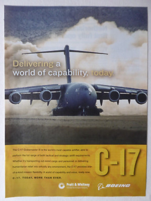 8/2012 PUB BOEING C-17 GLOBEMASTER III AIRLIFTER PRATT & WHITNEY ORIGINAL AD