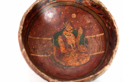 Vintage Indian decorative Handmade Folk Art Painted Paper Mache Bowl. G72-25 - Picture 4 of 6