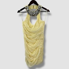 Elise Ryan Womens Yellow Jewelled Neck Ruched Halter Bodycon Party Prom Dress