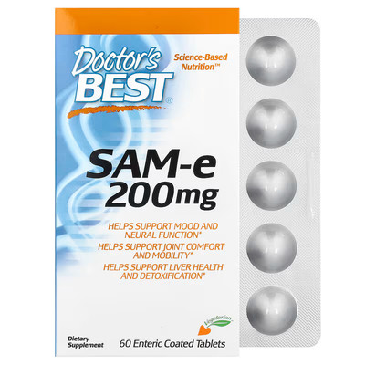 Doctor's Best, SAMe, 200 mg, 60 magensaftresistente überzogene Tabletten, Ablaufdatum: 2026