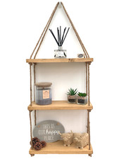 Rustic Wooden Hanging Rope Shelf - Handmade Solid Natural Wood Floating Shelves
