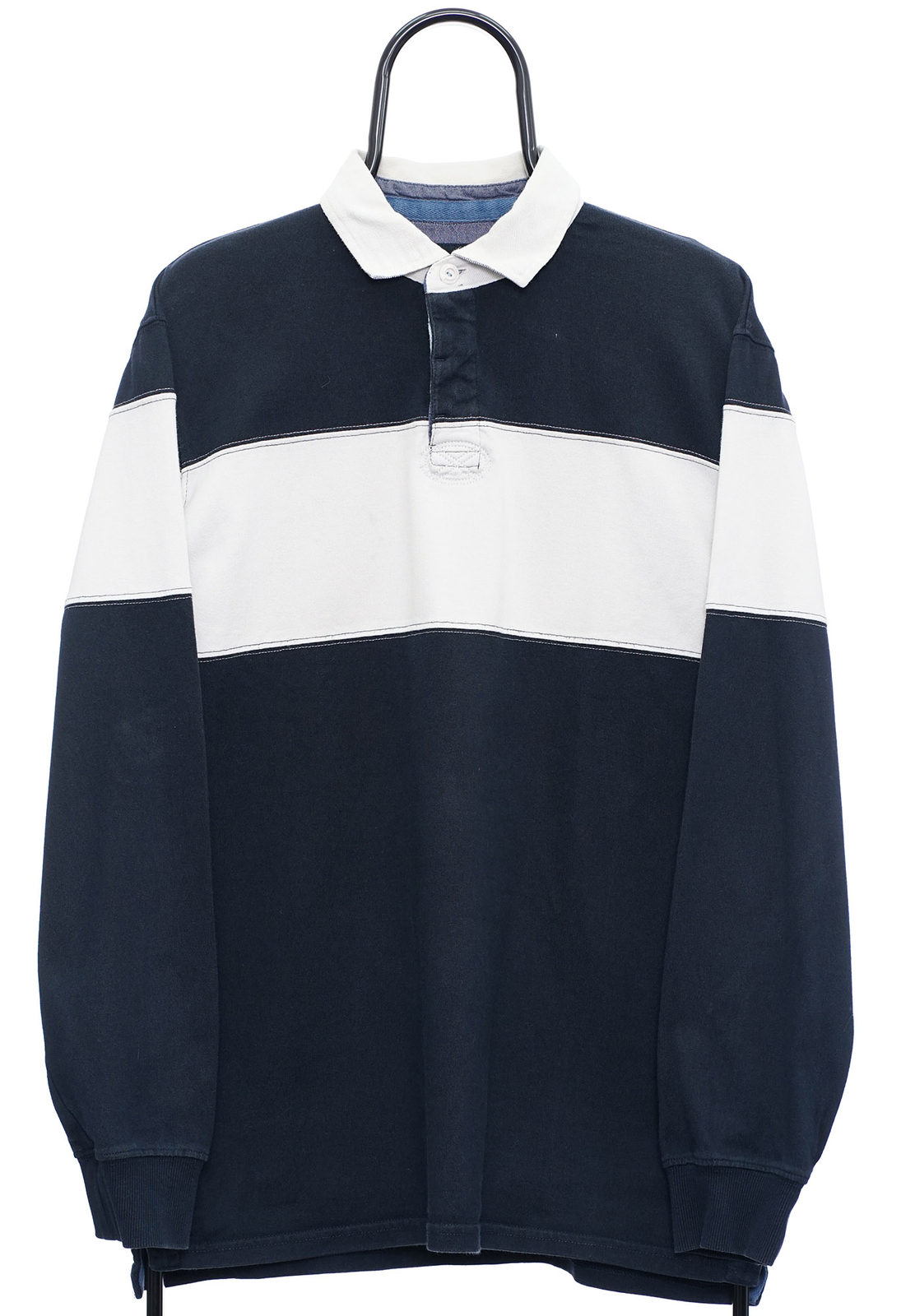 Maine Polo Rugby Jersey de Manga Larga con Cuello SPORTS Vintage Azul Marino - M