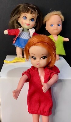 Three Vintage Small Dolls- Dolly Darling, Liddle Kiddle Babe Biddle, Uneeda