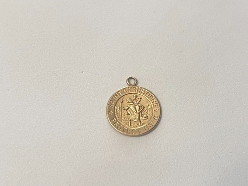 14K Gelbgold kleiner Christophorus Medaille Anhänger Charm signiert Michael Antonius - Bild 3 von 7