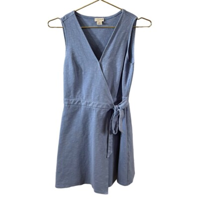 j crew knit wrap dress J. by J.Crew Blue Textured Knit Sleeveless Wrap Tie Waist Dress XS
