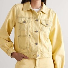 Ganni Bleached Organic Denim Pastel Yellow Jean Jacket Size Eu 34 / Xs
