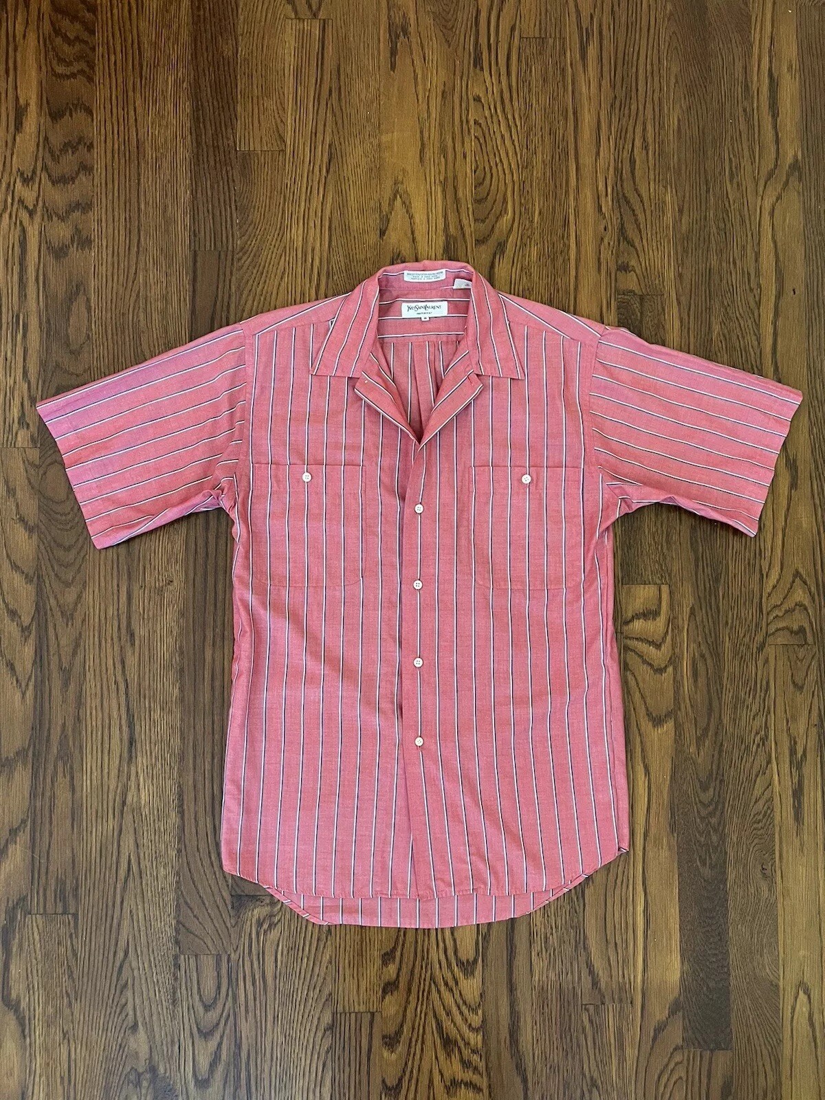 Camicia uomo Yves Saint Laurent manica corta taglia small rosa con righe