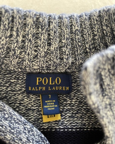 Polo Ralph Lauren Boy’s Navy BLUE Striped Mock Neck Button Sweater Size 7 - Picture 6 of 6