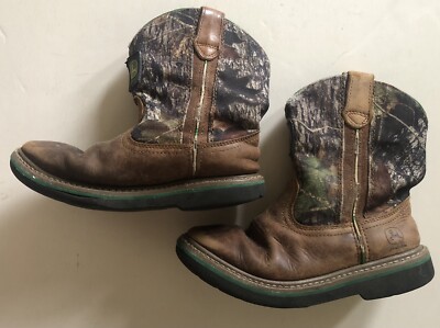 John Deere Camo Brown Green Cowboy Boots Kids Youth Child Size 3M Fast  Shipping!