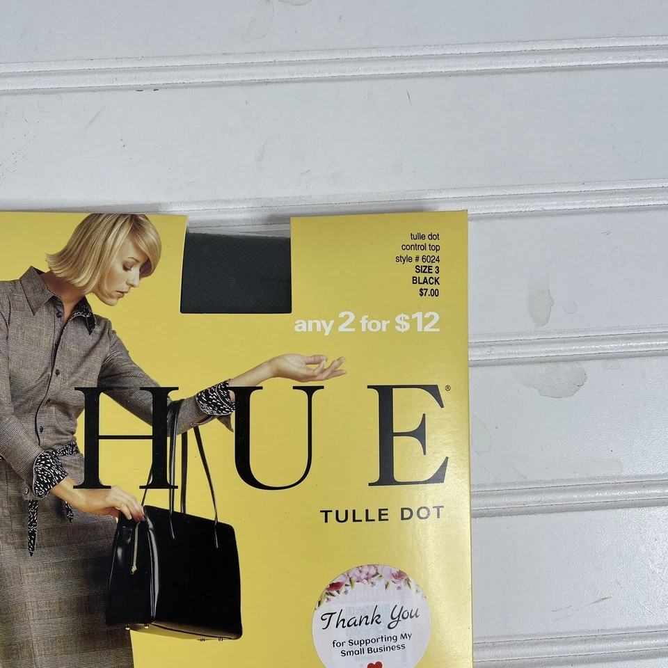 Pantimedias HUE Talla 3, Negro Control Top Tull Dot NUEVO #6024 Foto 2 de 4