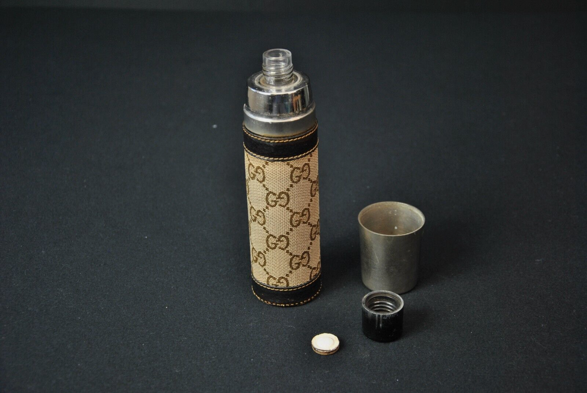 VTG Gucci Flask Thermos Cup GG Guccissima Monogram Tumbler 15524S