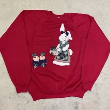 Vintage 80’s Patchwork Embroidered Bunny Crewneck Sweatshirt 3D Details USA Made