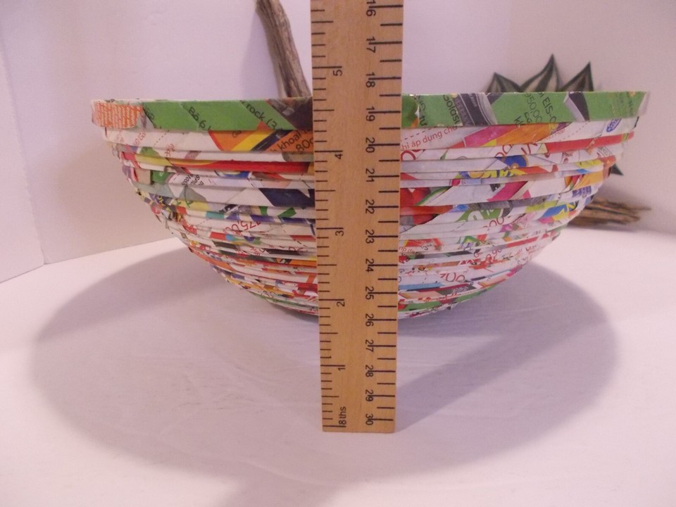Vintage Magazine Folded Strips Paper Bowl 1970's Art Rolled Paper Large