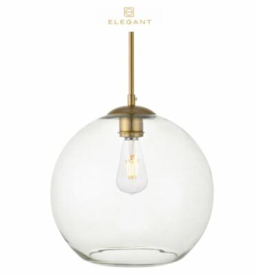 Living District LD2224BR - Baxter 12'' Pendant Clear Glass Shade Farmhouse, Brass