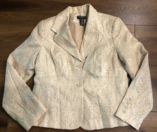 Worthington Works Stretch Separates 12 Beige Lined Blazer Jacket Floral Pattern