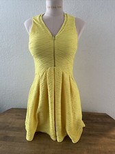 GUESS Womens Corrine Yellow Fit and Flare Dress Exposed Zippered Front Sz 2