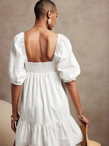 Women’s Banana Republic BABY MINI DRESS white Puff Sleeves Size Medium M Bridal - Picture 2 of 12
