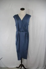 A New Day Wrap Dress XL Slate Blue Tulip Sleeveless Midi NEW Summer Wedding