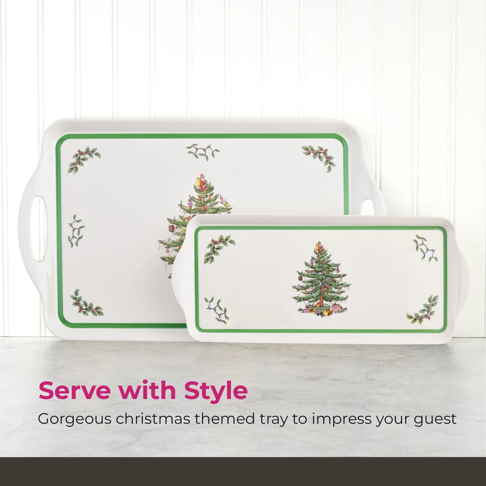 Spode Árbol de Navidad Bandeja Grande con Mango (19" x 11.6"), Melamina - Apto para Lavavajillas Foto 4 de 4
