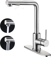 Brushed Nickel Kitchen Faucet Pull Down Sprayer Swivel Mixer Tap W/10'' Plate