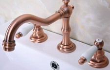 Antique Red Copper Bathroom Faucet Widespread Vanity Basin Sink 3 Hole Mixer Tap
