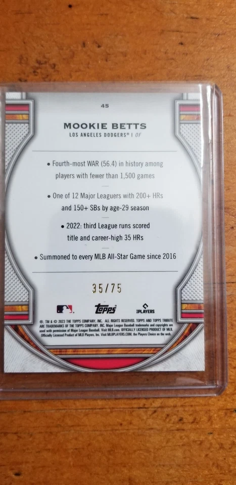 2023 TOPPS TRIBUTE MOOKIE BETTS/75 - Image 2 of 2